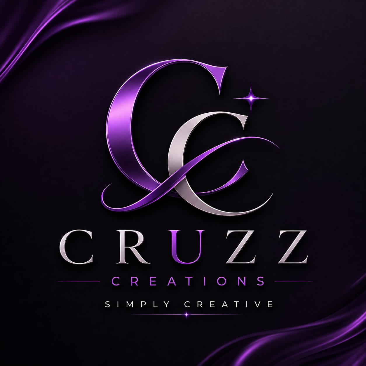CRUZZ CREATIONS logo — CC monogram in purple and silver